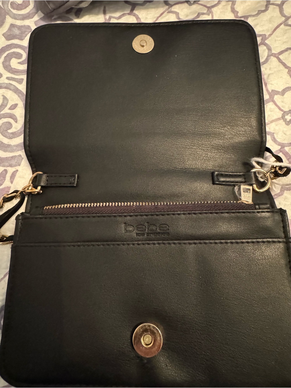bebe Black Crossbody Bag with Gold Hardware